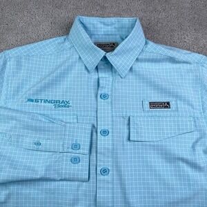 Hook and Tackle Shirt Mens Medium Blue Performance Fishing Vented Stingray Boats